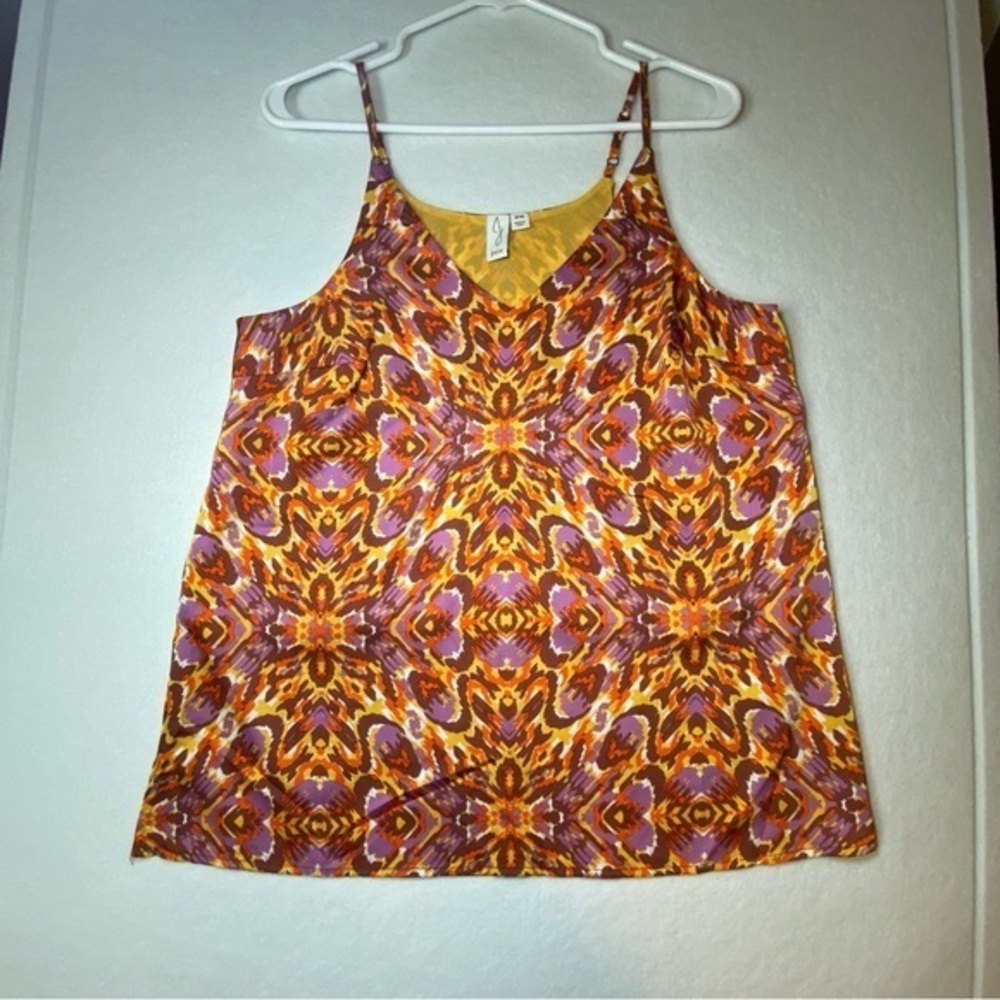Satin V-Neck Spaghetti Strap‎ Tank Top Size Medium Burnt Orange Boho Chic